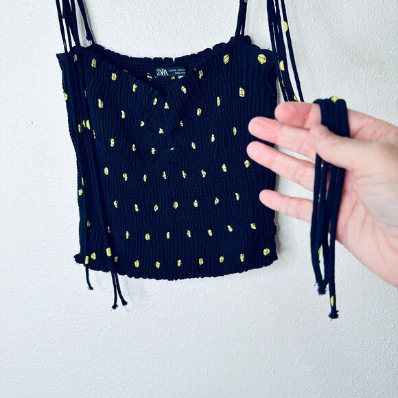 Zara Navy & Yellow Polka Dot Smocked Tube Top XS - Picture 5 of 13